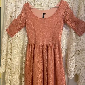 Pink Lace Long Sleeve Dress